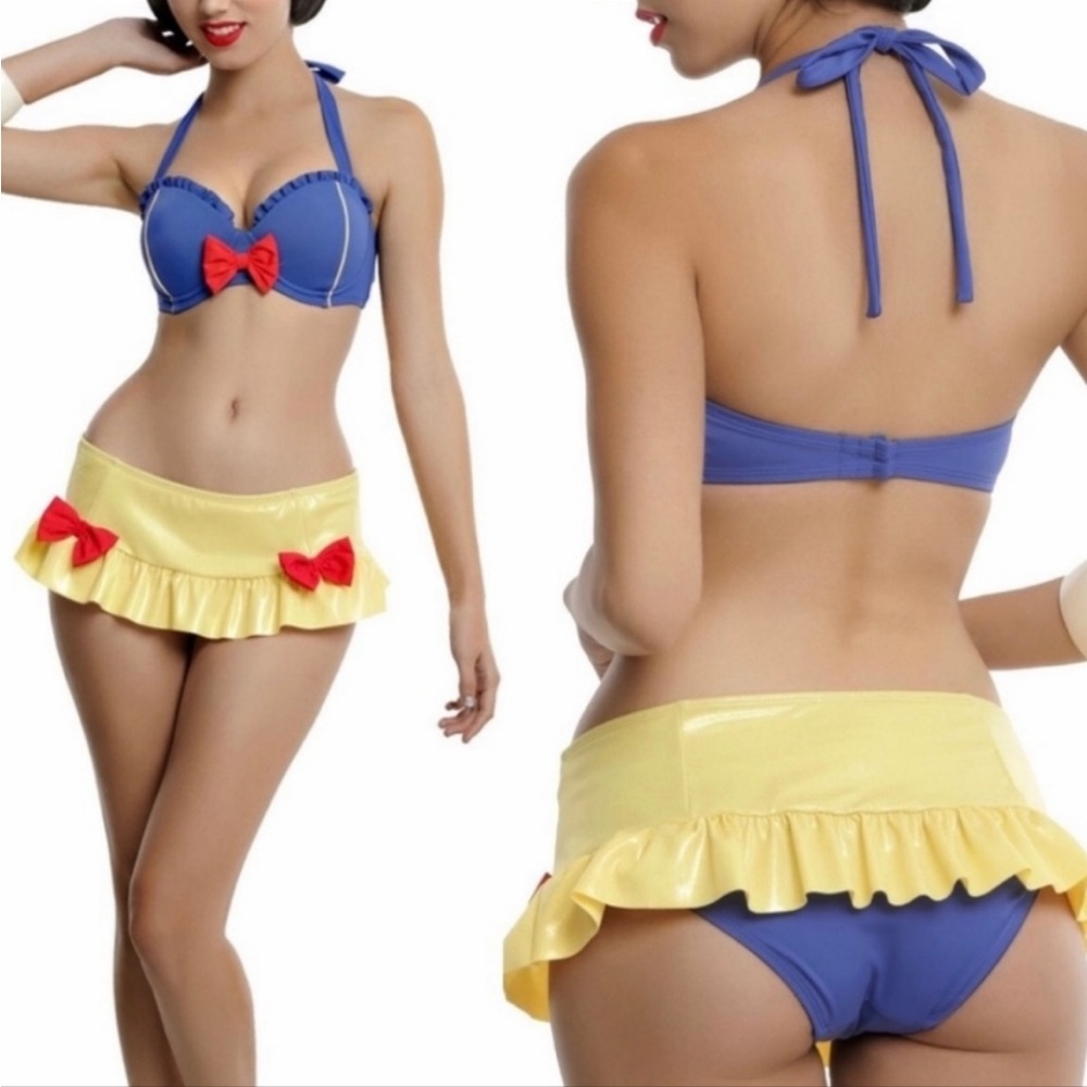 Disney Hot Topic Snow White Ruffled Bow Swim Top and Bottom Bikini S/Small
